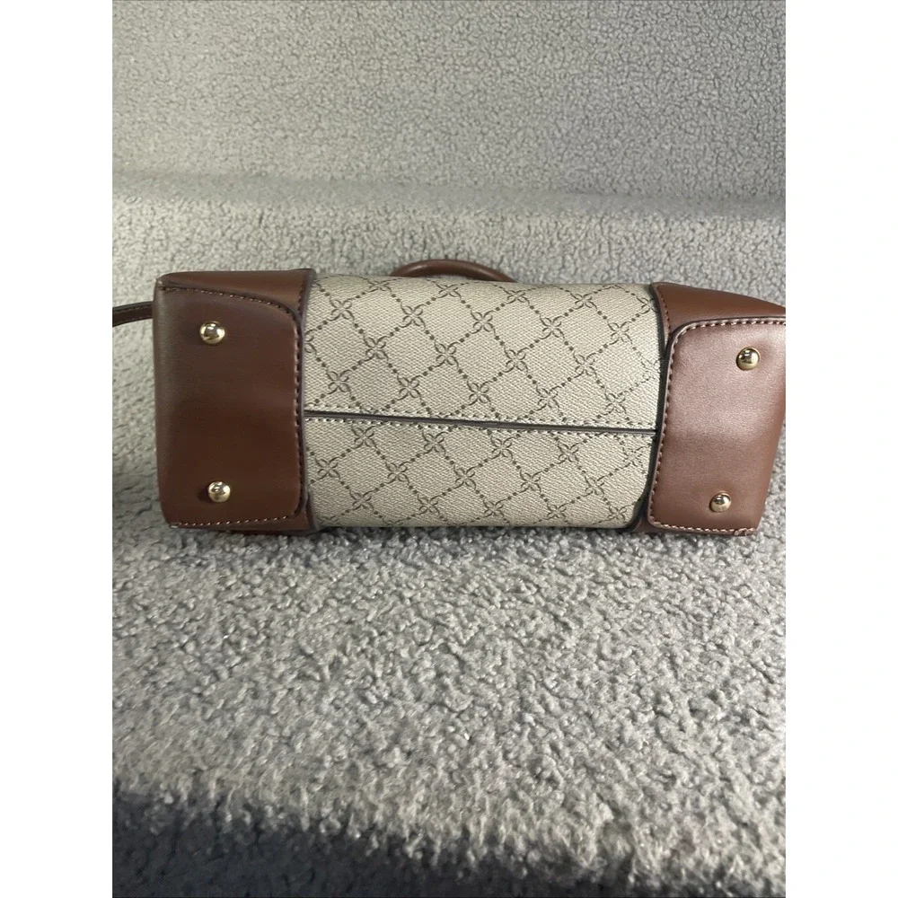 Nine West Purse Tote Satchel/ Taupe Faux Leather Shoulder Bag Handles‎